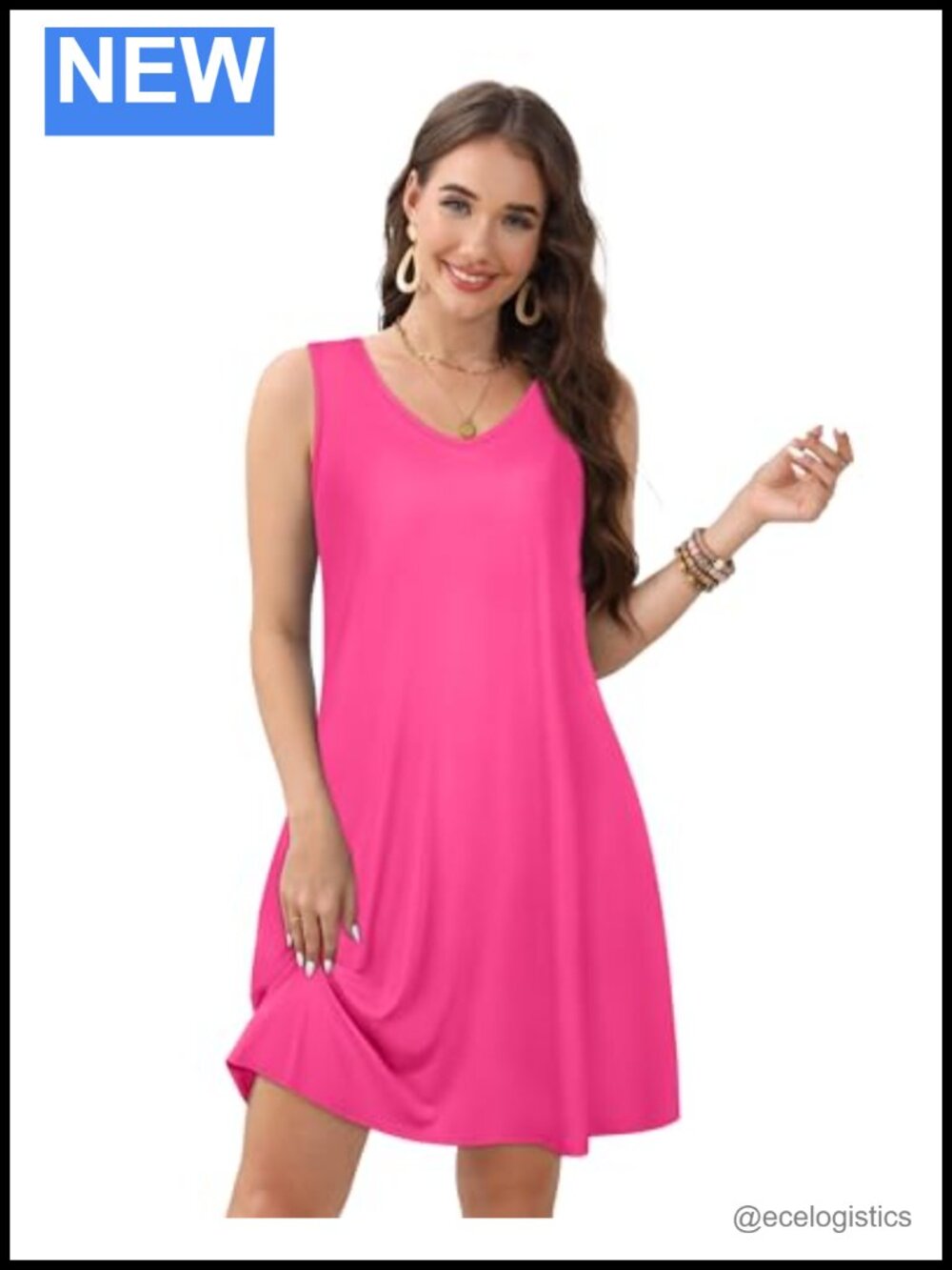 Sleeveless V Neck Swing Dress with Pockets Flowy Casual Summer Midi - Picture 4 of 6